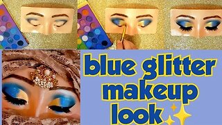 Easy Eye Makeup Tutorial on Dummy | Bridal Eye Makeup | Blue Glitter makeup | tutorial step by step