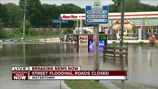 Watertown flash flooding causes road closures and abandoned cars
