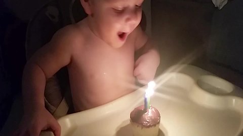 Little Boy Doesn’t Know How To Blow Out A Candle
