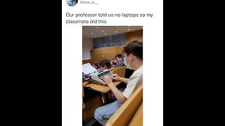 A student is trying to show his new laptop, lol 🤦‍♂️