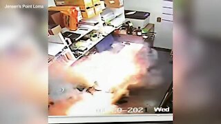 Video: Sanitizing machine bursts into flames inside Point Loma grocery store