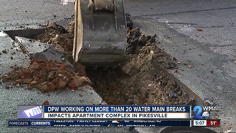 DPW repairing 17 water main breaks including to Pikesville apartment complex