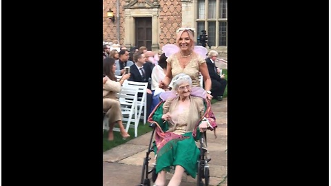 Grandma is flower girl for bride's wedding