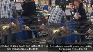 Crazy Lady Blatantly Steals Items In Self-Checkout At Walmart