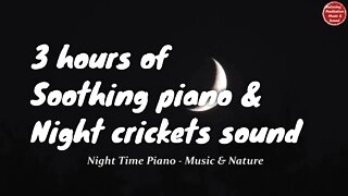 Soothing music with piano and night crickets sound for 3 hours, relaxation music for de-stress