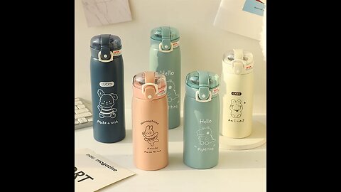 Stainless Steel Thermal Flask With Straw Portable Kids Cute Thermal Water Bottle
