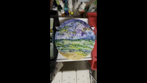Watercolor on round canvas