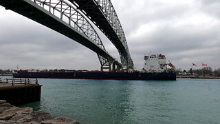 Algoma Strongfield Ship Under Blue Water Bridges