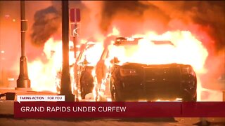Curfew in effect for Grand Rapids after protests turn violent with cars set on fire, windows smashed overnight