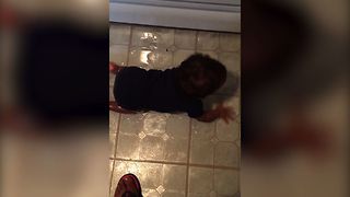 Baby Gets Into Oil, Slides All Over The Kitchen