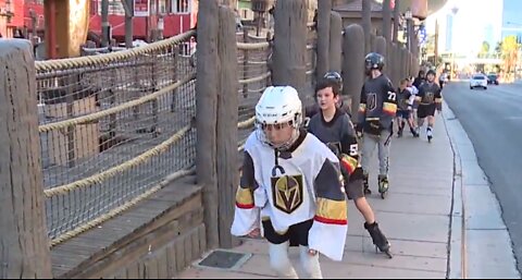 Youth hockey team Rollerblade on Vegas Strip