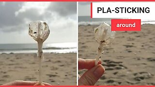 The 'ghost' of a lollipop with the plastic wrapper perfectly preserved washes up on Cornwall beach