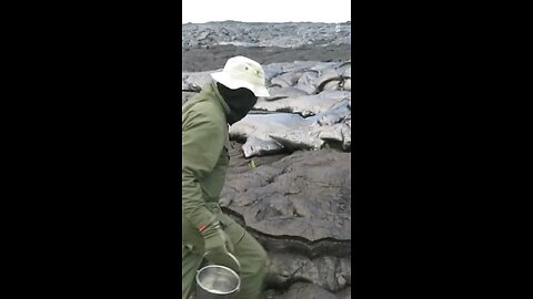 how geologist collects lava samples from volcano in Hawaii