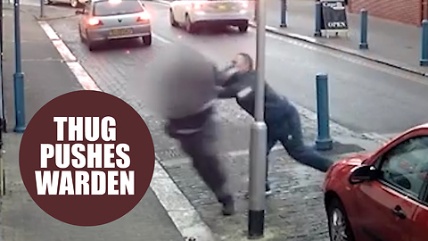 Horrific footage captures the moment a fuming thug hurled a traffic warden to the ground
