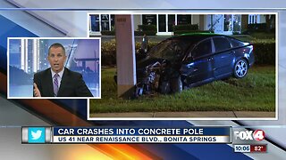 Driver recovering after crashing into a concrete utility pole in Bonita Springs