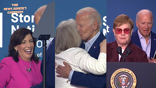 Biden post-debate Clown Show. Dr.Jill: "Joe wakes up every morning thinking about how he can make lives better." Gillibrand: "He's the best!" Biden: "Good job, man." Elton John: "Huh? Oh." Biden shuffles off.