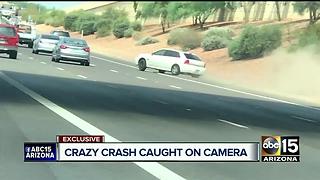 Crazy video: Car travels through freeway lanes, crashing into 2 others