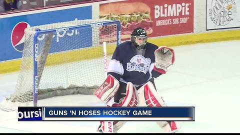 Cops and firefighters hit the ice for the 17th annual Guns N Hoses hockey game