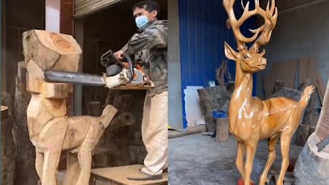 Amazing Technique Making of faster Deer😱, Deer Of Wood Sculpture 👍