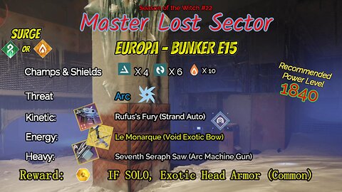 Destiny 2 Master Lost Sector: Europa - Bunker E15 on my Solar Warlock 11-14-23