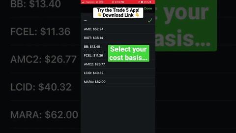 Trade 5 App: Cost basis selection added! 🤔 #optionstrading #makingmoney #shorts