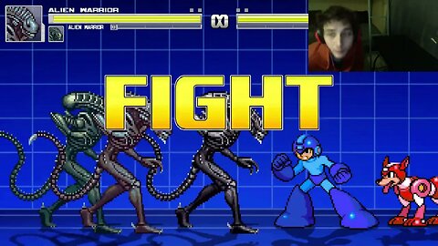 Aliens Xenomorph Warriors VS Mega Man In An Epic Battle In The MUGEN Video Game With Live Commentary