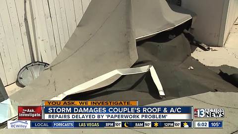 Las Vegas couple still awaiting repairs after monsoon storm rips off roof