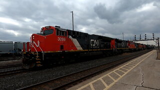 CN 3099 CN 8816 CN 5779 BNSF 6922 & CN 5720 Engines Manifest Train In Ontario