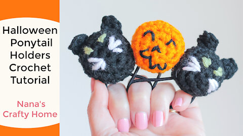 Easy Crochet Halloween Pattern Black Cat & Jack o'Lantern Pumpkin Ponytail Holders