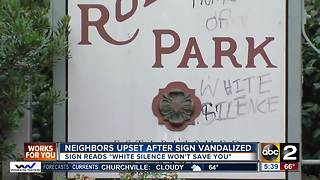 People upset after neighborhood sign vandalized in Roland Park