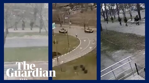 Russian armoured vehicles and soldiers patrol Kherson, Ukraine