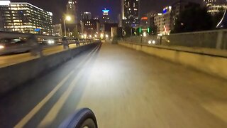 Bike Ride along the Ohio River in Cincinnati at night. (time lapse)