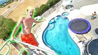 WORLD'S TALLEST CRANE JUMP INTO BACKYARD POOL!