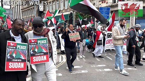 Global March for Sudan and Palestine, St Mary Street, Cardiff Wales