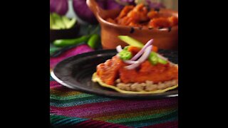 Chicharrón Tostadas in Red Sauce