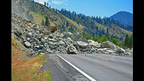 massive rocks slide on camera