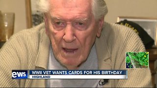 World War II veteran asks for cards for upcoming 96th birthday