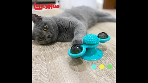 Cat Windmill Toy Funny Massage Rotatable Cat Toys With Catnip LED Ball Teeth Cleaning Pet Products