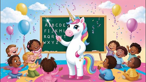 Mommy unicorn teaching baby unicorns ABC rhymes