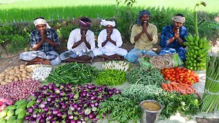 KING of VEGETABLE Recipe | SAMBAR Recipe with Four Side Dish | Veg Village Food Cooking in Village