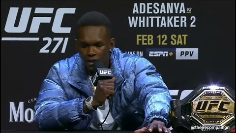 "Let me take this one..." Israel Adesanya answers a reporters question about Joe Rogan to Dana White