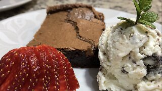 Flourless, creamy brownies with homemade ice cream