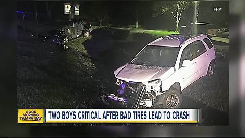 Two boys critical after bad tires lead to crash