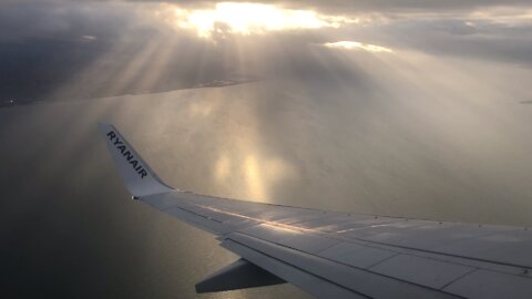 Approaching Edinburgh Airport at sunset