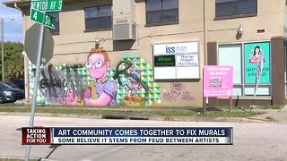 Artists come together to clean vandalized murals in downtown St. Pete