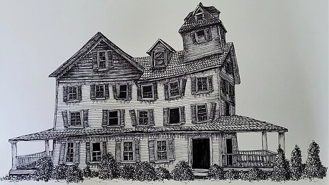 Drawing a wymsical old house freehand with a Sharpie Fineliner