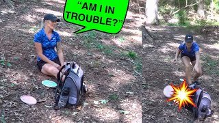 OOPS!!! Catrina Allen's Disc Hits Her OWN Bag During A Rollaway