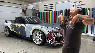 Mike Myke’s RX7 Gets The HOTTEST NEW COLOR | Yes You Can Wrap Over Primer! One Week Transformation