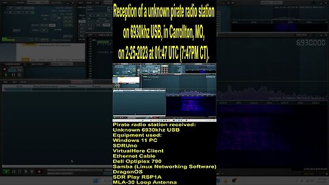 Reception of a unknown pirate radio station on 6930khz USB, in Carrollton, MO, on 2-25-2023