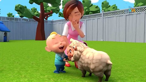 Little baby playing with sheep cartoon
